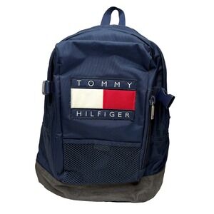 Vintage Tommy Hilfiger Backpack 90's Big Flag Logo Spell Out Navy Blue